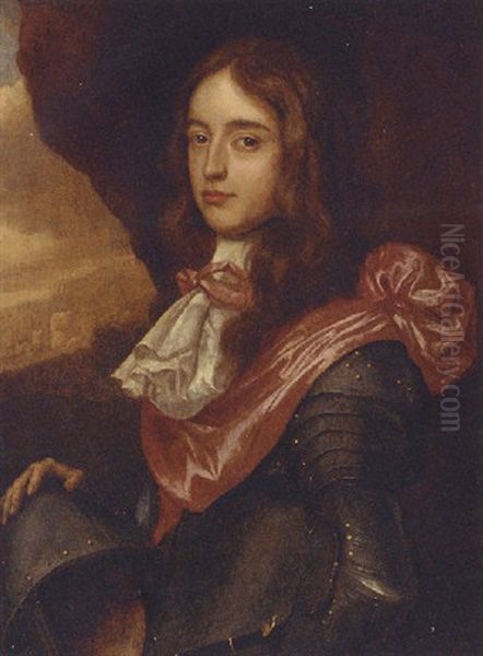 Portait Of A Nobleman In Armour With A Crimson Sash (prince Rupert Palatine?) Oil Painting by Gerrit Van Honthorst