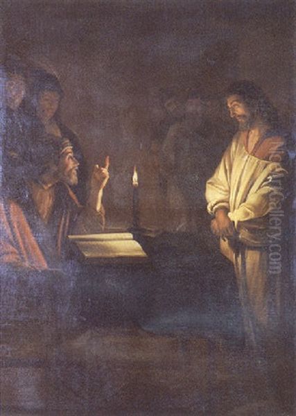 Le Christ Devant Caiphe Oil Painting by Gerrit Van Honthorst