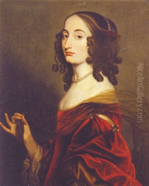 Portrait Of Louise, Princess Palatine, In A Burgundy Dress Oil Painting by Gerrit Van Honthorst