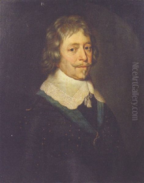 Portrait Of A Gentleman In Armour And A Lawn Collar With A Medal Hanging From A Blus Sash Oil Painting by Gerrit Van Honthorst