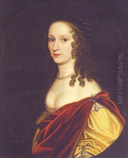 Portrait Of Sophia, Princess Palatine, In A Gold Dress With A Crimson Wrap Oil Painting by Gerrit Van Honthorst