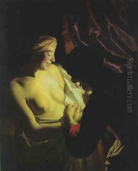 A Young Woman And Her Maid Oil Painting by Gerrit Van Honthorst