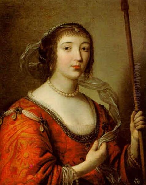 Portrait Of Louise Christine, Grafin Solms-braunfels, As A Huntress Oil Painting by Gerrit Van Honthorst