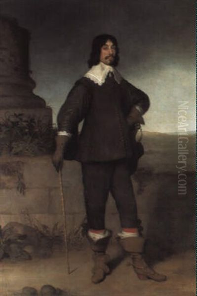 Portrait Of Prince William Of Orange In Brown Costume, Holding A Cane Oil Painting by Gerrit Van Honthorst