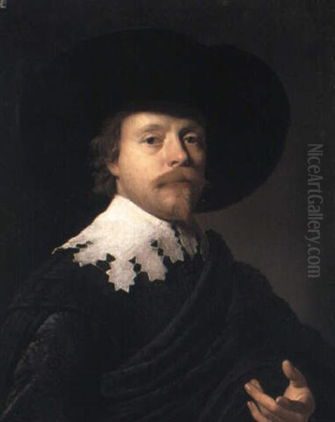 Portrait Of A Gentleman In A Black Coat Oil Painting by Gerrit Van Honthorst