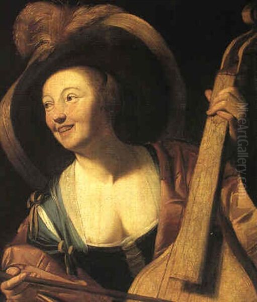 A Young Woman Playing The Viol Oil Painting by Gerrit Van Honthorst