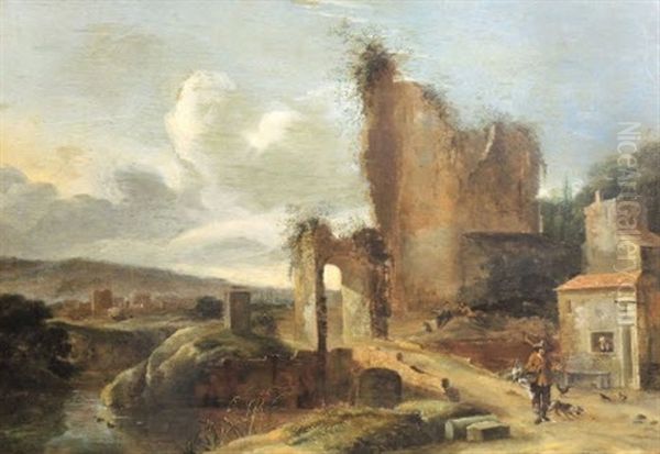 Paysage Anime Avec Ruine De Chateau Oil Painting by Charles Cornelisz de Hooch