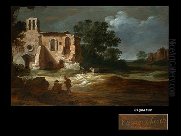 Landschaft Mit Ruine Und Figurenstaffage Oil Painting by Charles Cornelisz de Hooch