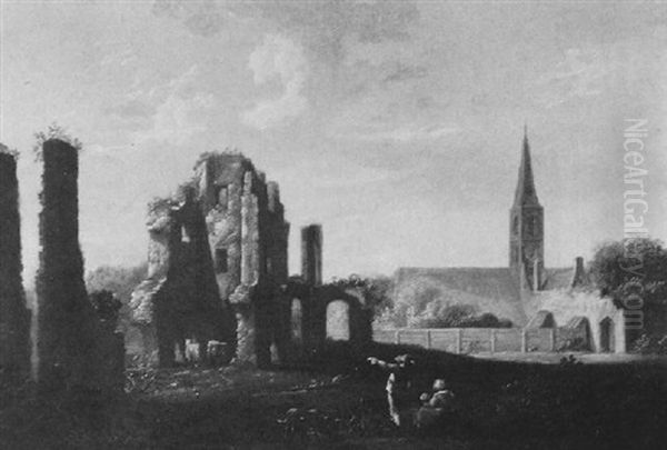 Landschaft Mit Ruinen Und Einer Dorfkirche Oil Painting by Charles Cornelisz de Hooch