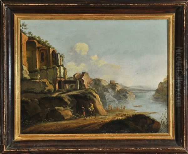 Ideale Flusslandschaft Mit Ruinen Und Wanderern Oil Painting by Horatius de Hooch