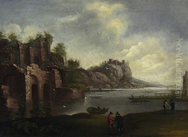 Fluslandschaft Mit Ruinen Und Personenstaffage Oil Painting by Horatius de Hooch