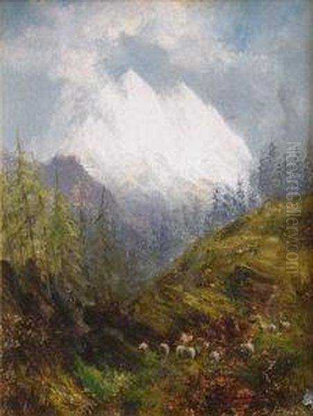 Alpine Landscape With Sheep Oil Painting by Samuel John Barnes