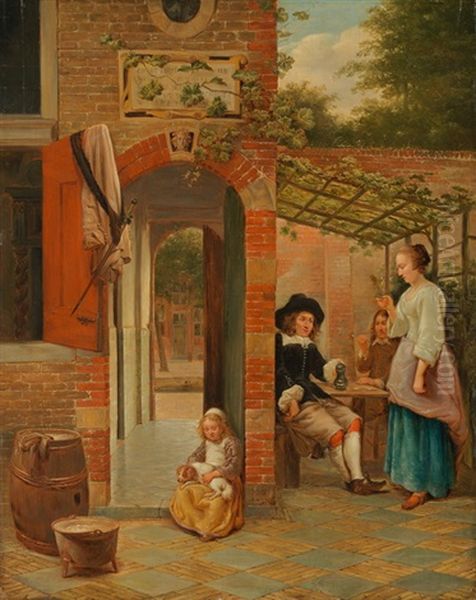 Wohnhof Eines Hauses In Delft Oil Painting by Pieter De Hooch