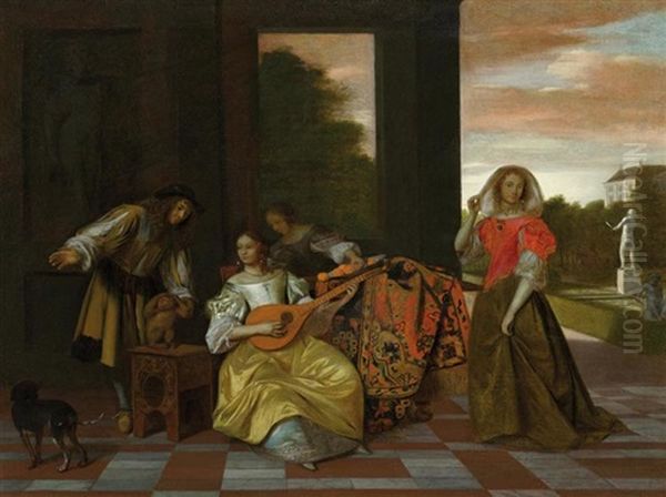 Musizierende Gesellschaft Auf Einer Terrasse Oil Painting by Pieter De Hooch