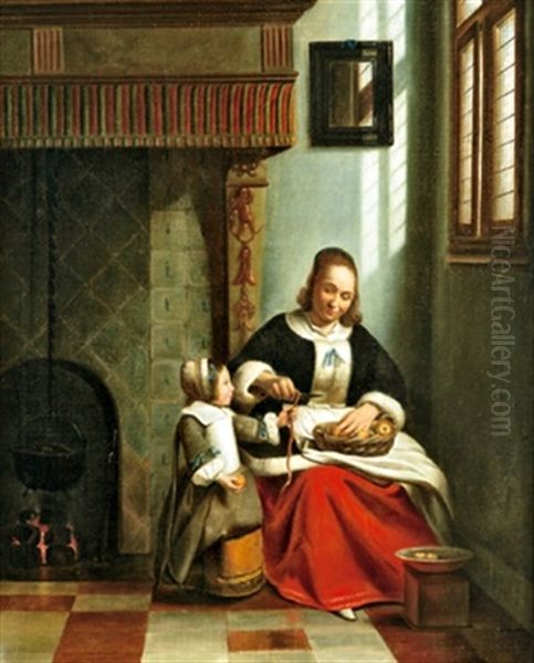 Die Apfelschalerin Oil Painting by Pieter De Hooch