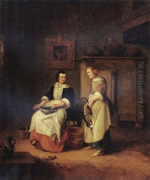 A Woman And Her Maid In An Interior Oil Painting by Pieter De Hooch