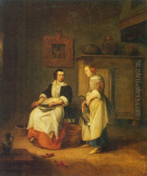 A Woman And Her Maid In An Interior Oil Painting by Pieter De Hooch