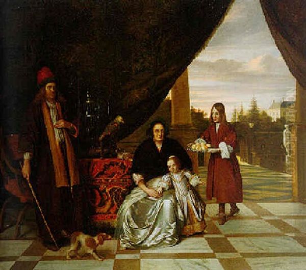 Portrait Of A Family On A Terrace Oil Painting by Pieter De Hooch