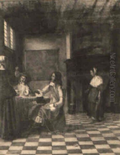 Dutch Interior Oil Painting by Pieter De Hooch