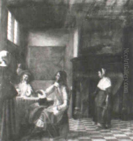 Dutch Interior Oil Painting by Pieter De Hooch