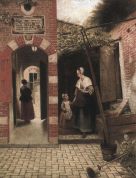 The Courtyard Of A House In Delft Oil Painting by Pieter De Hooch