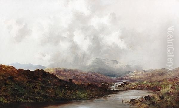 Highland Landscape - Daybreak; Highlandlandscape - Dusk Oil Painting by Samuel John Barnes