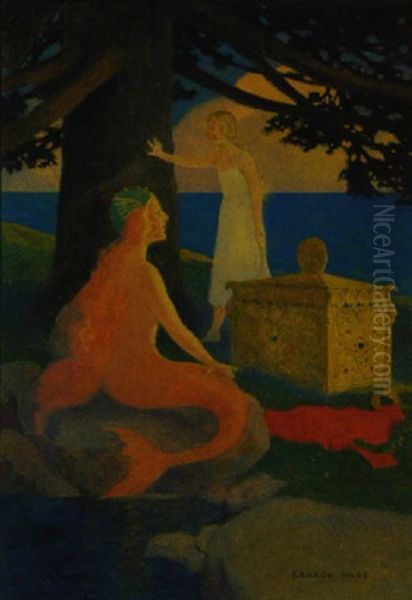 Seated Mermaid And Standing Woman Oil Painting by George Washington Hood