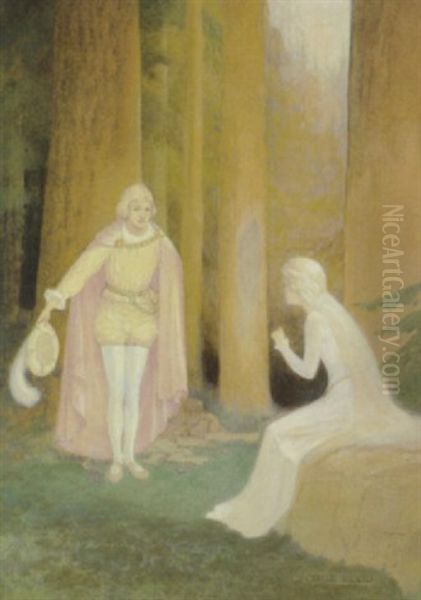 Prince Bowing To Woman In Forest Oil Painting by George Washington Hood