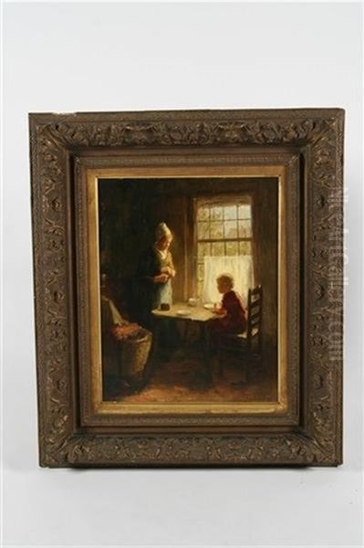 Scene Of A Mother And Son At The Table by Bernard de Hoog