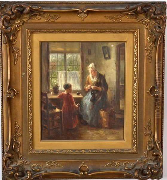 Mother And Child At Window Oil Painting by Bernard de Hoog