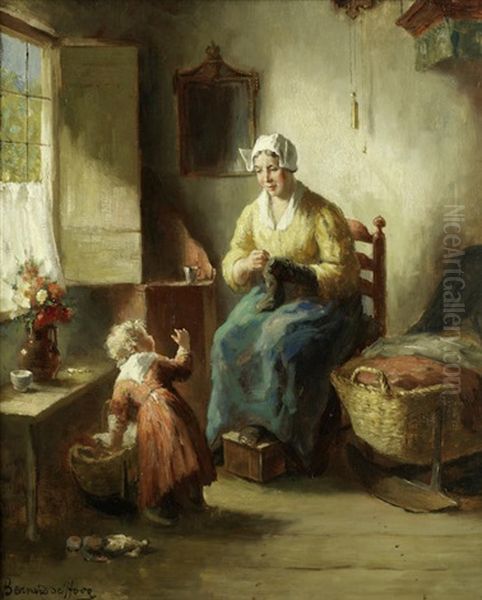 Mother And Child In Interior Oil Painting by Bernard de Hoog