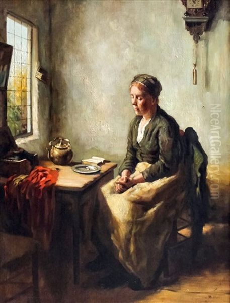 Woman Saying Grace At Table Oil Painting by Bernard de Hoog