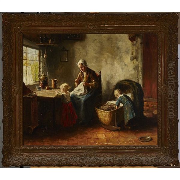 Industrious Mother Oil Painting by Bernard de Hoog