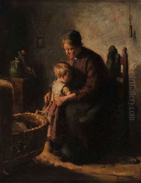 Motherly Care Oil Painting by Bernard de Hoog