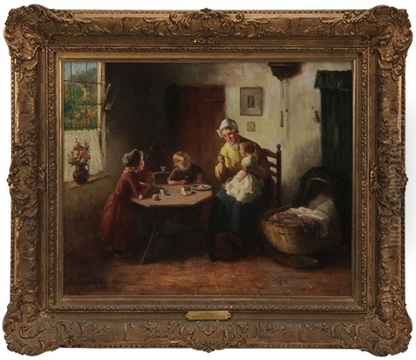 Meal Time, Family By A Sunlit Window Oil Painting by Bernard de Hoog