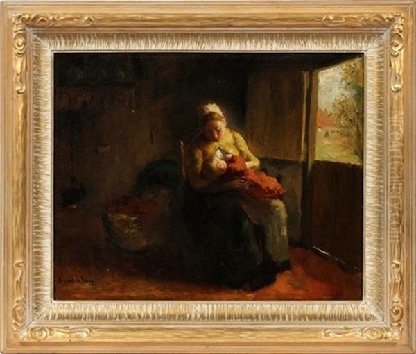 Mother And Seated Boy Oil Painting by Bernard de Hoog