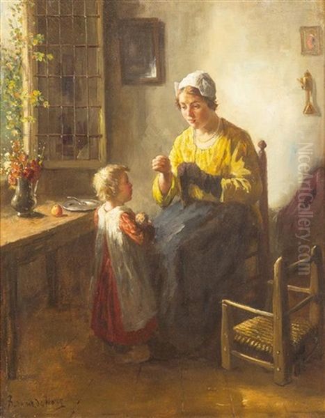 Mending Father's Socks Oil Painting by Bernard de Hoog