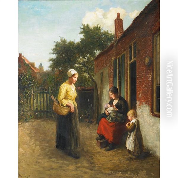 Visiting The New Mother Oil Painting by Bernard de Hoog