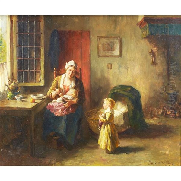 Baby's Mealtime Oil Painting by Bernard de Hoog