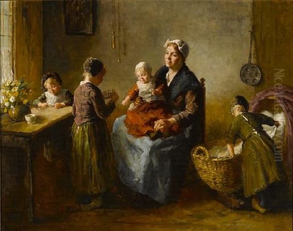 Mother's Little Women Oil Painting by Bernard de Hoog