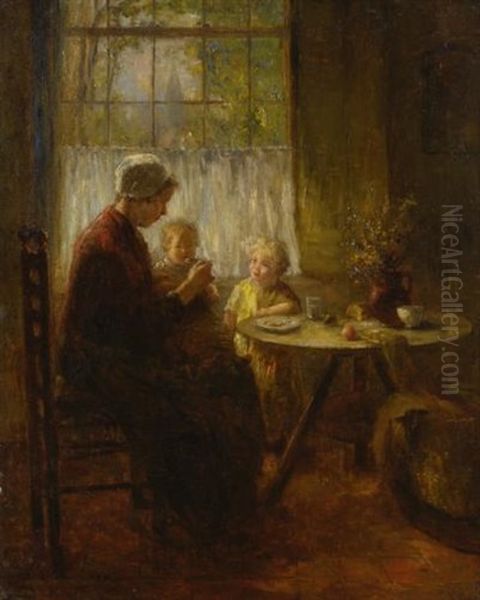 Mother Feeding Her Child Oil Painting by Bernard de Hoog