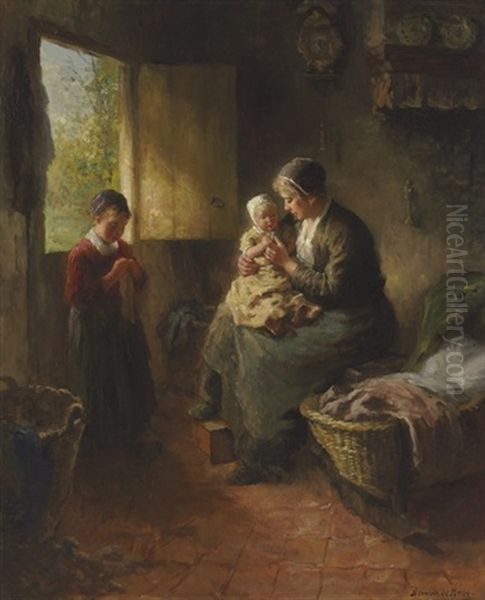 Mother's Joy Oil Painting by Bernard de Hoog