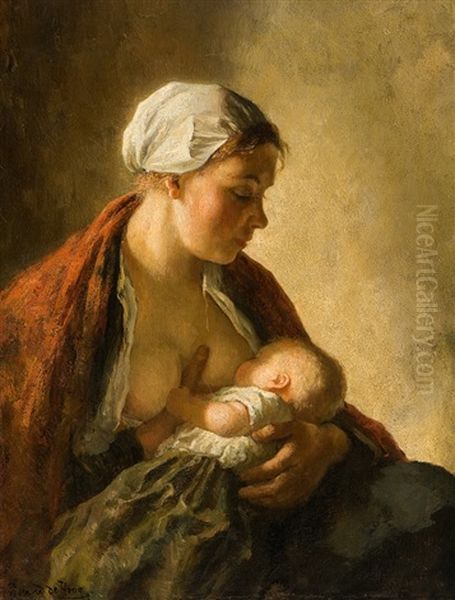 Nursing Mother Oil Painting by Bernard de Hoog