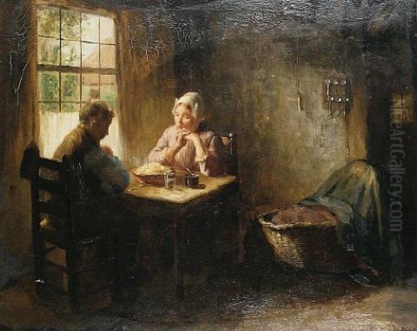 A Family Meal Oil Painting by Bernard de Hoog