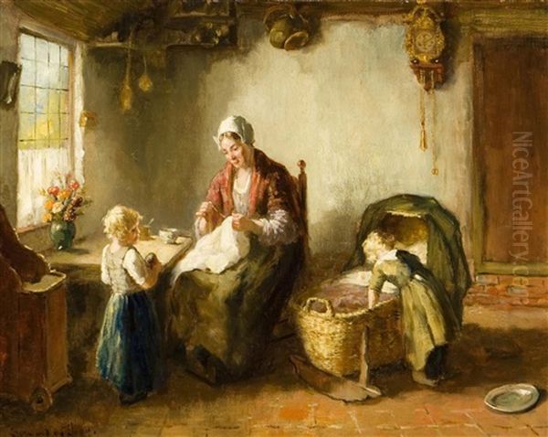 Mending Time Oil Painting by Bernard de Hoog