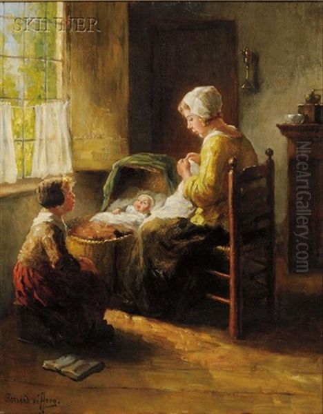 Tending To Baby Oil Painting by Bernard de Hoog