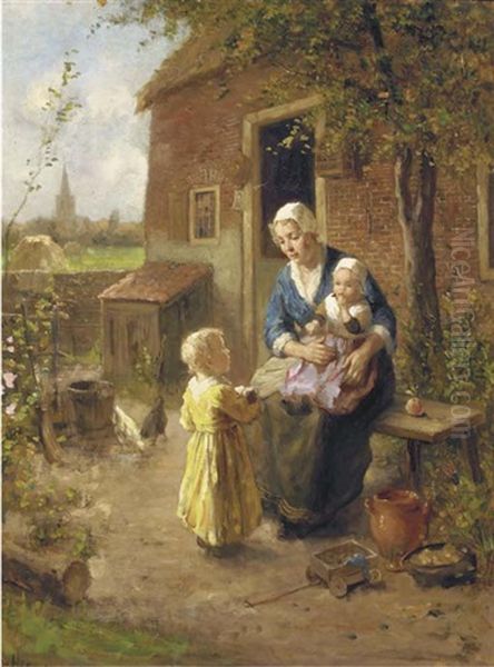 A Loving Family Oil Painting by Bernard de Hoog