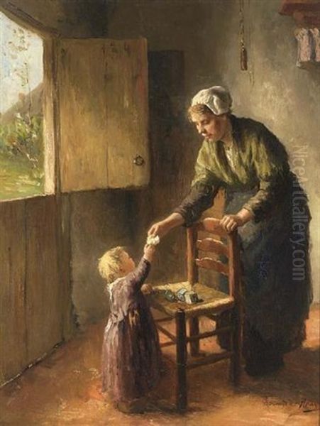 An Interior With A Mother And Child Playing Oil Painting by Bernard de Hoog