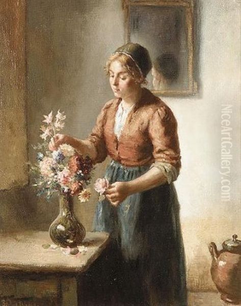 Arranging Flowers Oil Painting by Bernard de Hoog