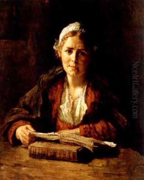 Pretty Dutch Girl Reading Oil Painting by Bernard de Hoog